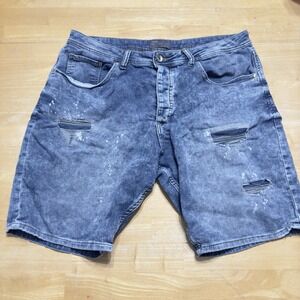 ZARA Men Shorts Denim Acid Wash Distressed Blue Size USA 32 9 Inseam